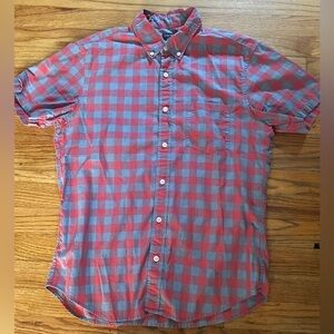 J Crew Men's Red and Blue Checkered Shirt - Size Medium